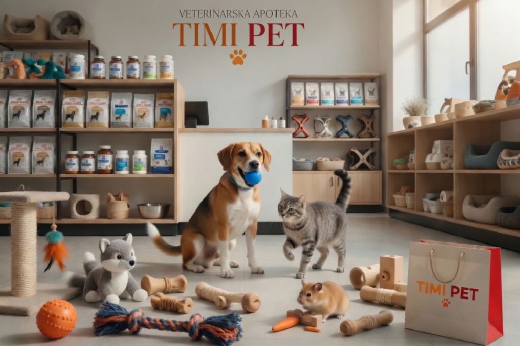 Veterinarska apoteka Timi Pet – igračke za ljubimce, pas, mačka i hrčak u modernom pet shopu