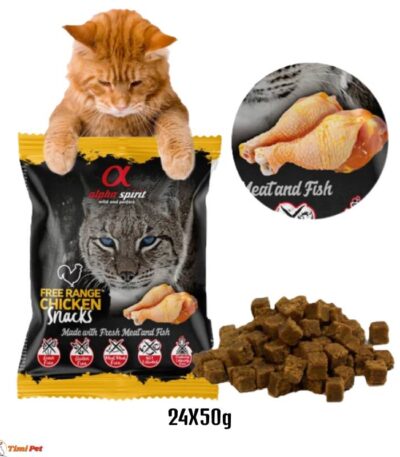 Alpha Spirit poslastice za mačke Piletina - paket 24 kesice poluvlažnih kockica